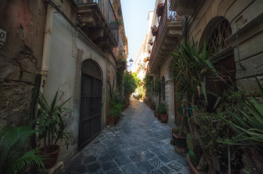 Alleys with charm of Ortigia Syracuse italy map Sicily Italy