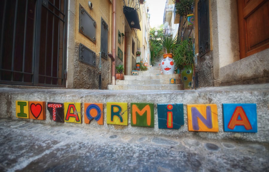 Decoration in the streets of Taormina in one day Sicily Italy