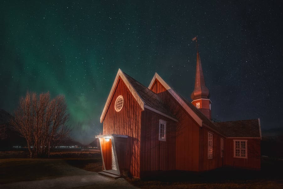 Lofoten Winter travel Norwegian church