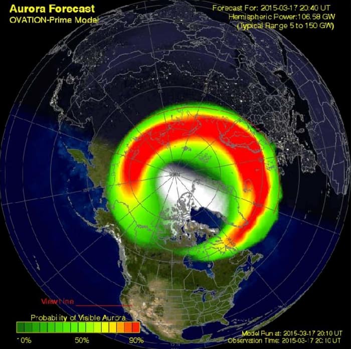 Pronóstico de ovalo auroral para predecir auroras boreales