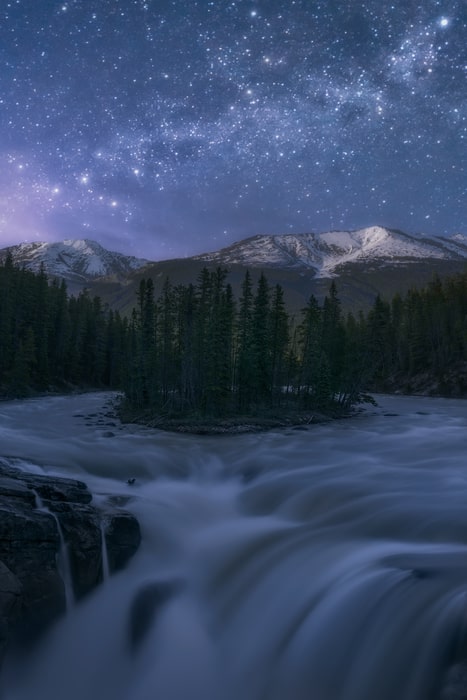 fotografia nocturna sunwapta falls canada parque nacional jasper excursiones y senderismo