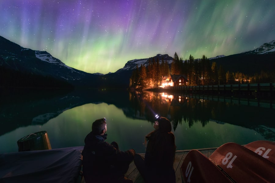 Aurora boreal en Canadá Emerald lake lodge 