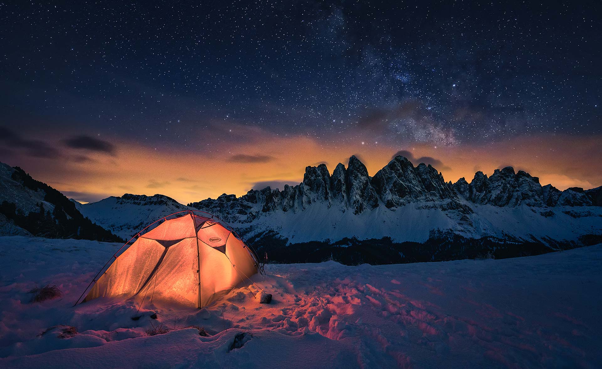 Milky Way Dolomites night tent stars mountain