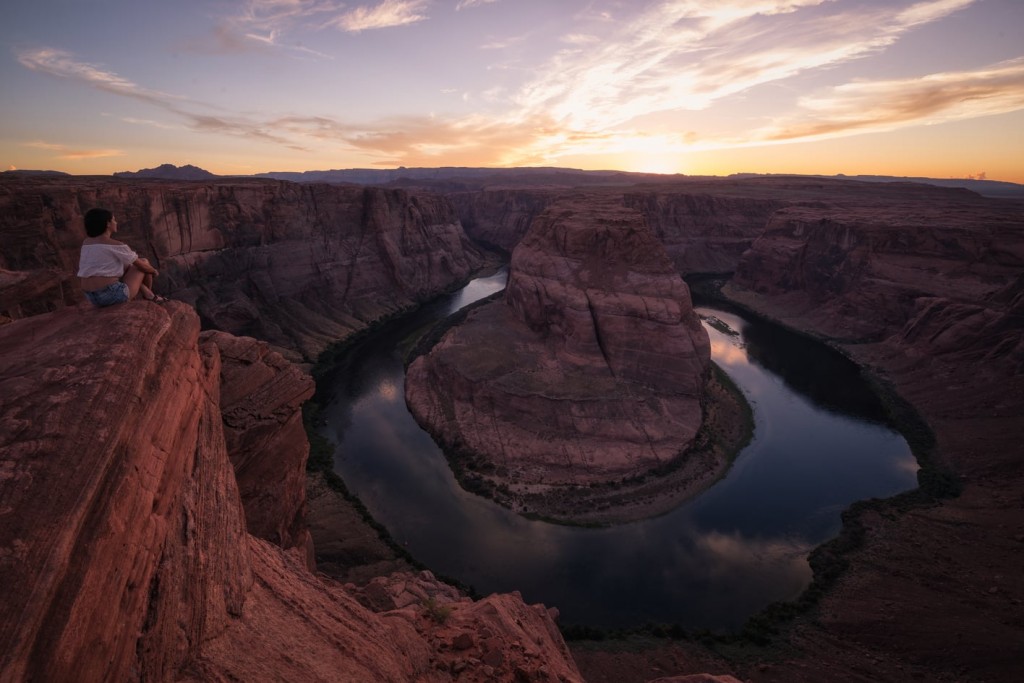 Dusk at Horseshoe Bend canyon and Colorado River