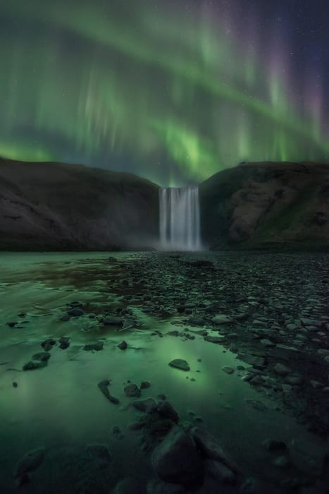 auroras boreales fotografia viaje fotografico islandia tour skogafoss