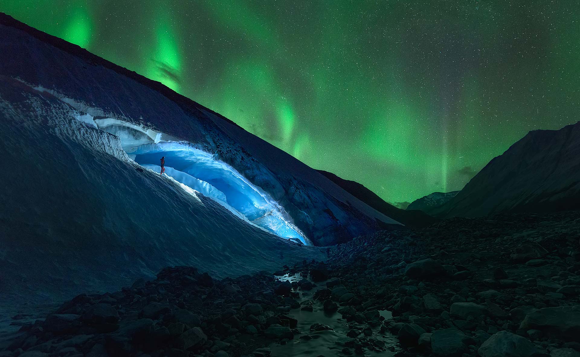 Auroras boreales Glaciar Athabasca cueva de Hielo