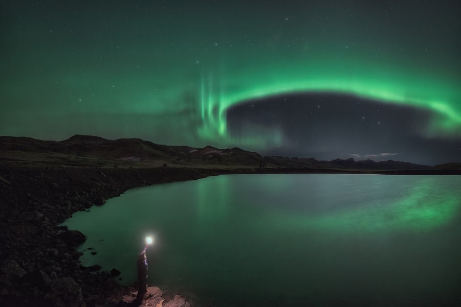 Aurora Boreal lago Kleifarvatn Islandia cerca de Reikiavik