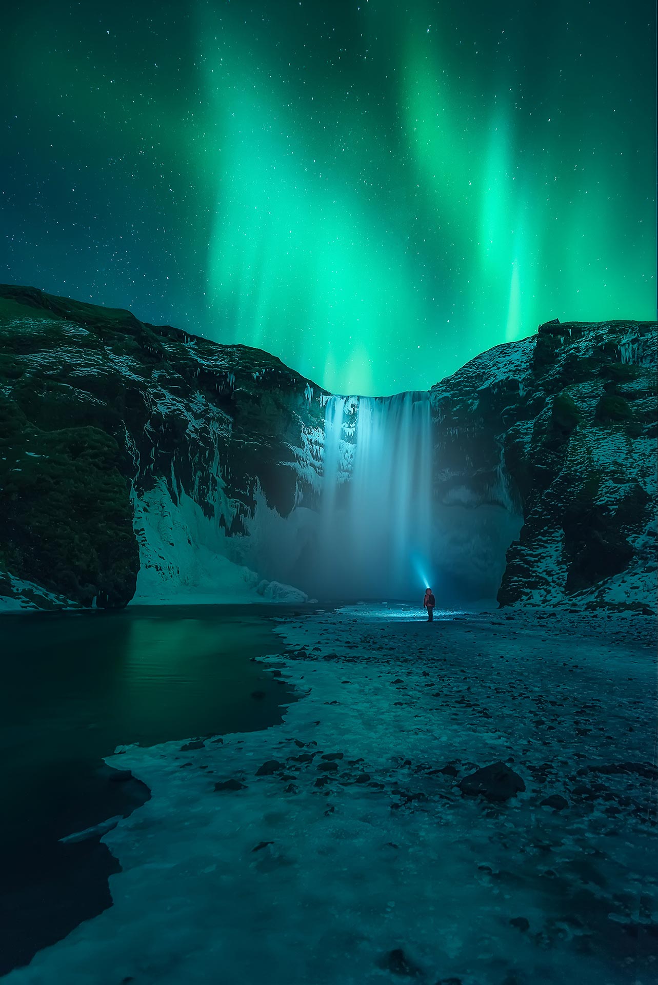 Northern Lights Iceland Skogafoss Aurora Waterfall