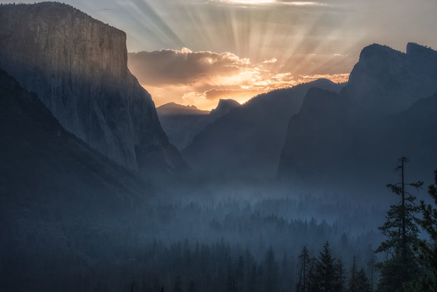 yosemite fire in the valley from tunnel view