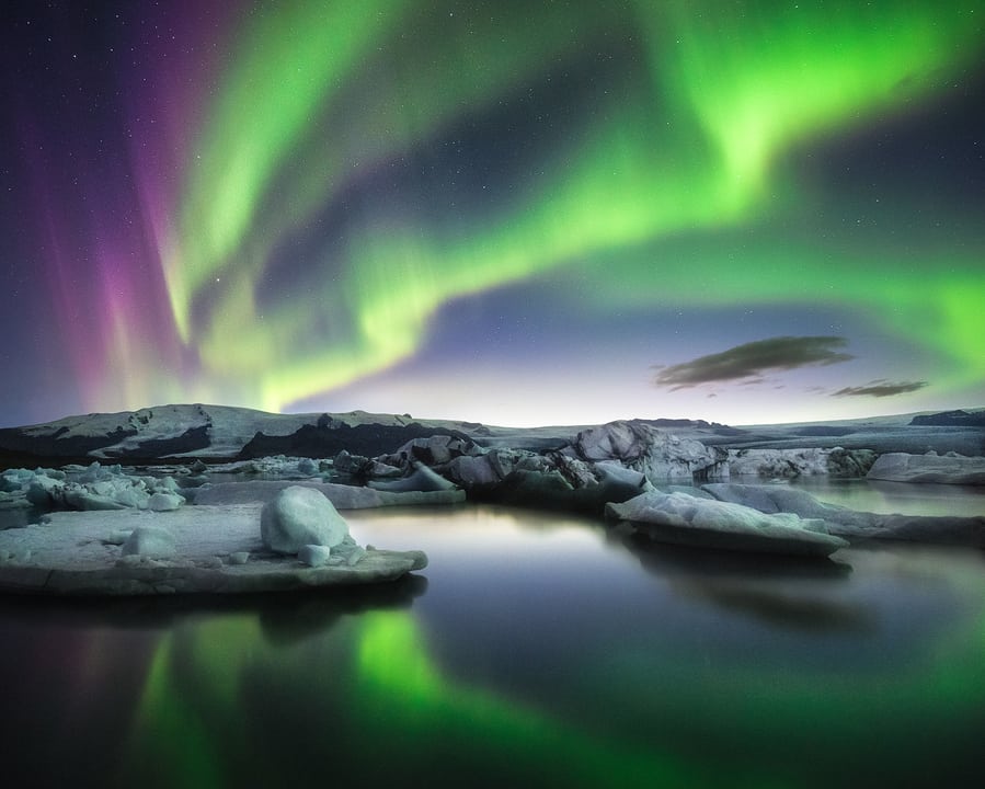 Jökulsárlón, epoca auroras boreales islandia