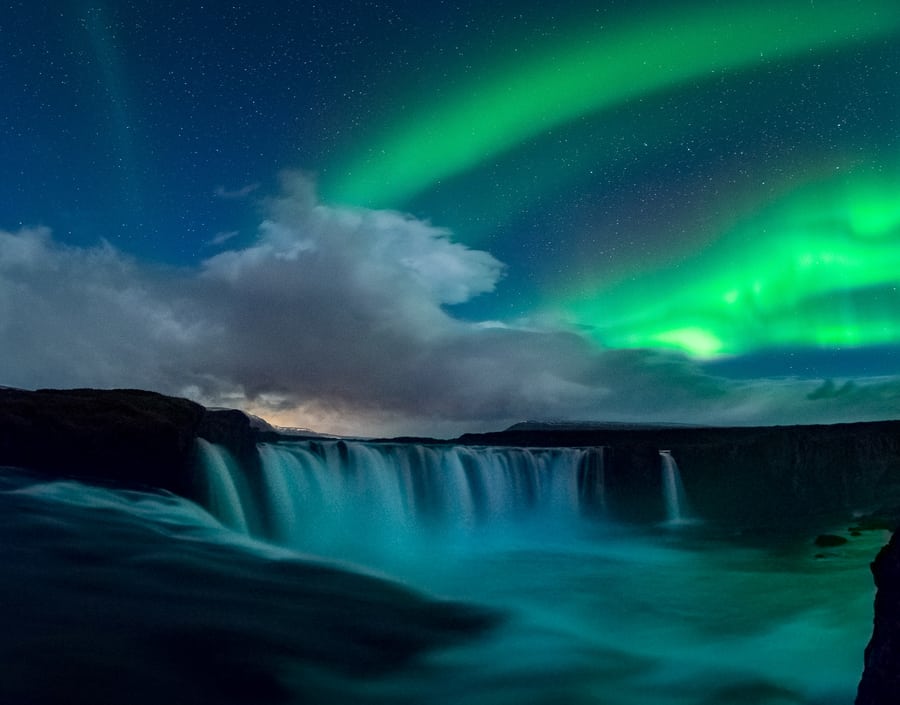 Goðafoss, the Northern Lights in Iceland