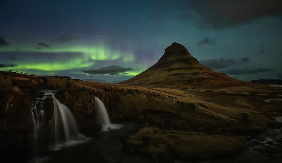 Kirkjufell, aurora boreal islandia epoca