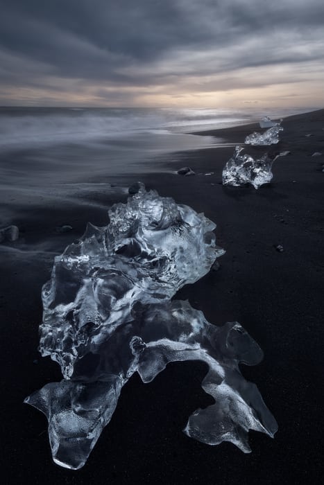fotografía de playa en la diamond beach, Islandia 