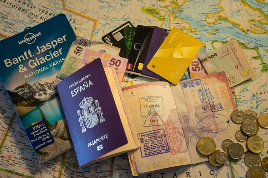 Passport and map, planning for a trip or tour