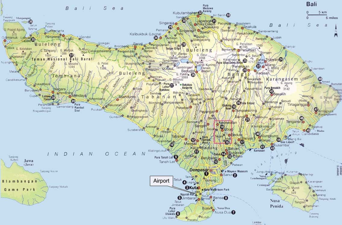 mapa de carreteras de Bali para tu vuelta en moto por bali