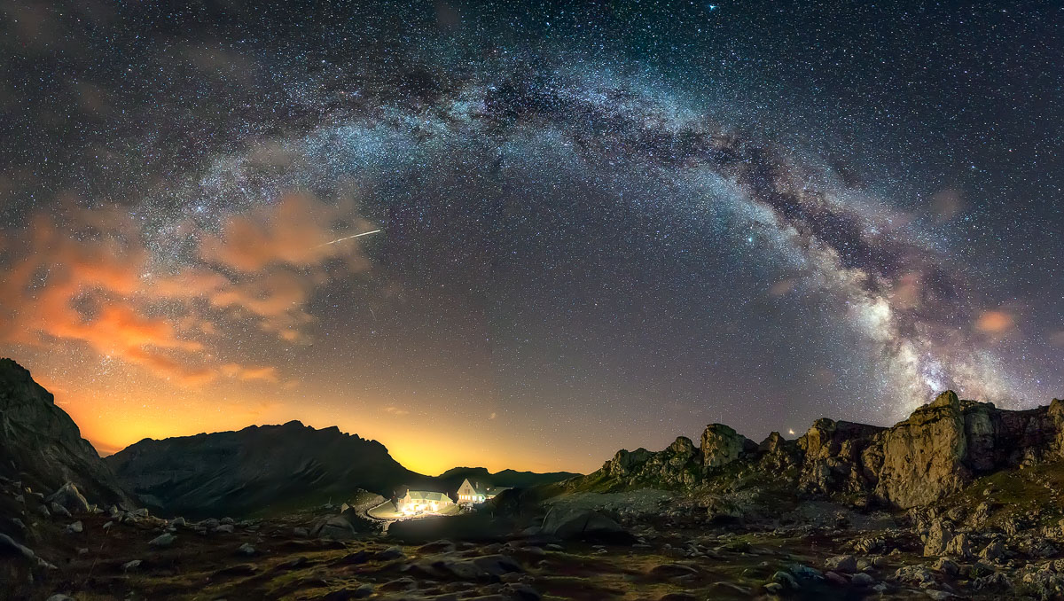 Milky Way over mountain hut Spain Galactic core 