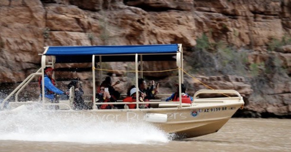 Colorado River boat cruise, grand canyon airplane tour