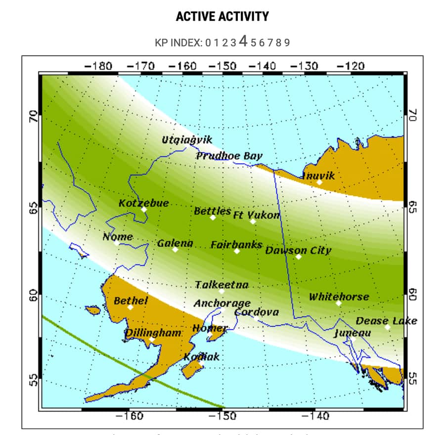 Previsión de auroras boreales en Alaska