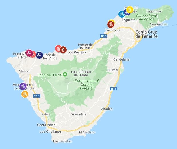 mapa de charcos y piscinas naturales de Tenerife