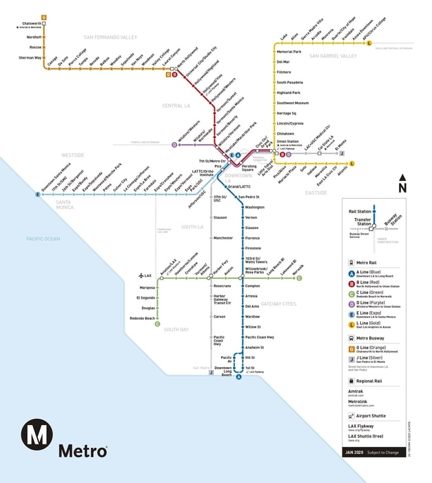 Mapa del transporte público de Los Angeles