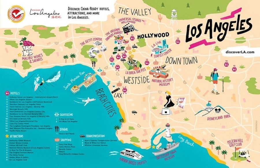 Mapa turístico de Los Angeles