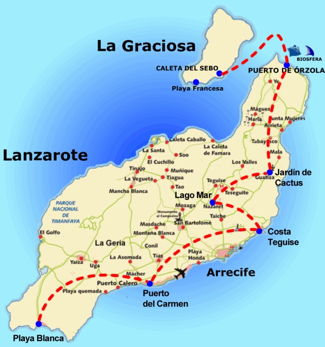 Mapa de Lanzarote y La graciosa islas Canarias