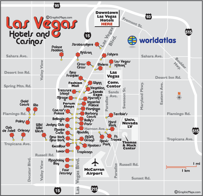 Mapa de los hoteles de Las Vegas