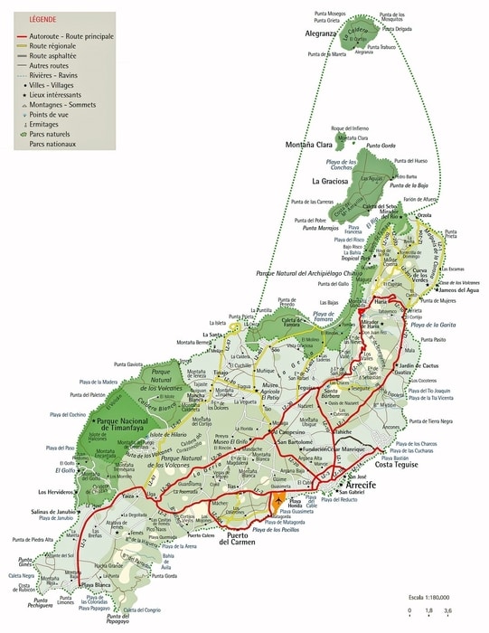Mapa de carreteras de Lanzarote