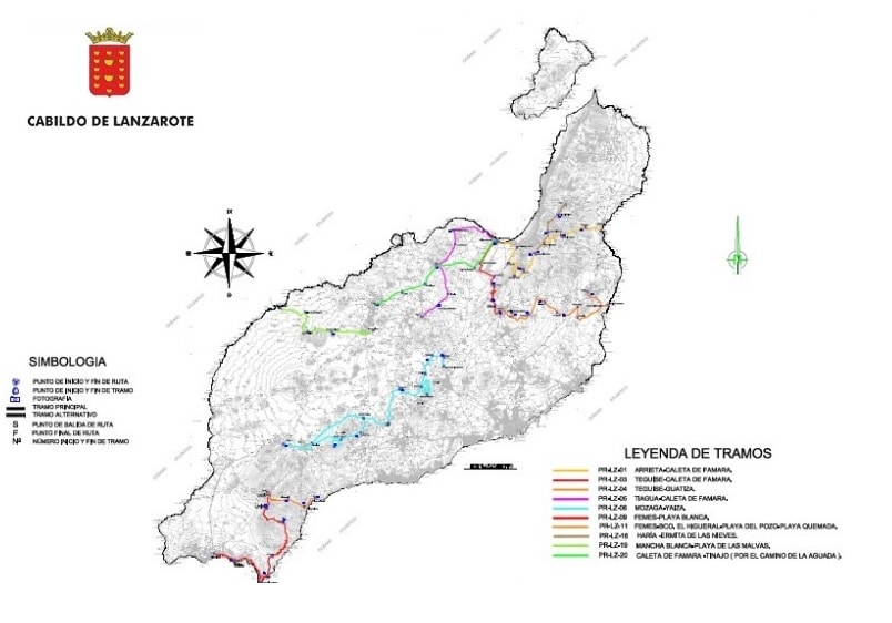 Map of hiking trails in Lanzarote