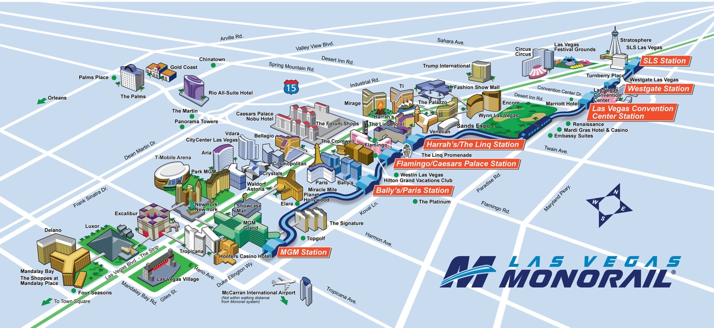 Mapa del monorraíl de Las Vegas, medios de transporte en Las Vegas