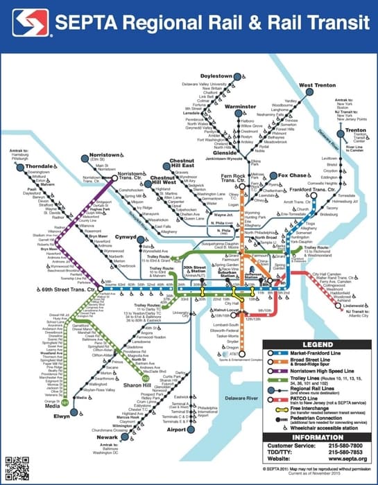 Mapa transporte público de Filadelfia trenes
