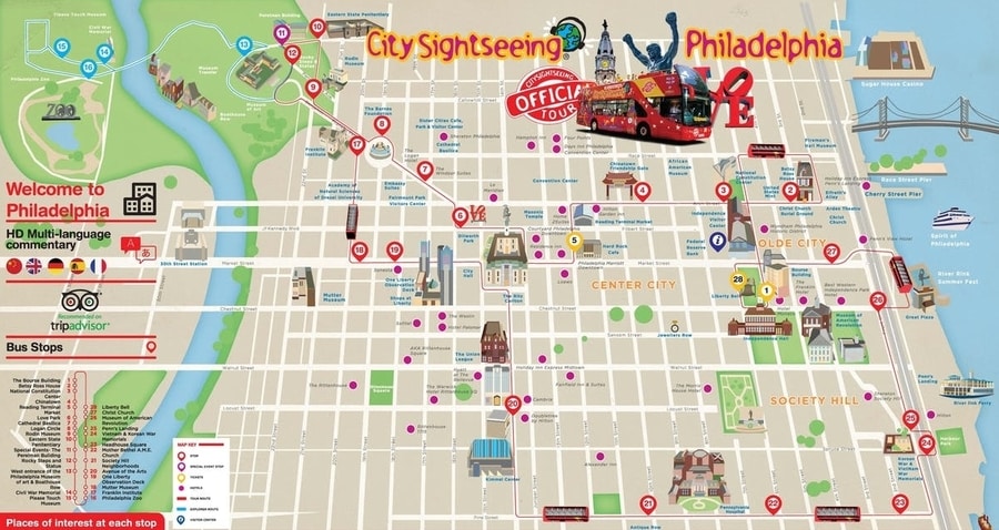 Mapa De Los Principales Puntos De Interés De Filadelfia 