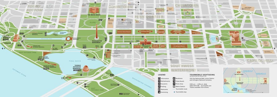 The map of the National Mall of Washington D.C.