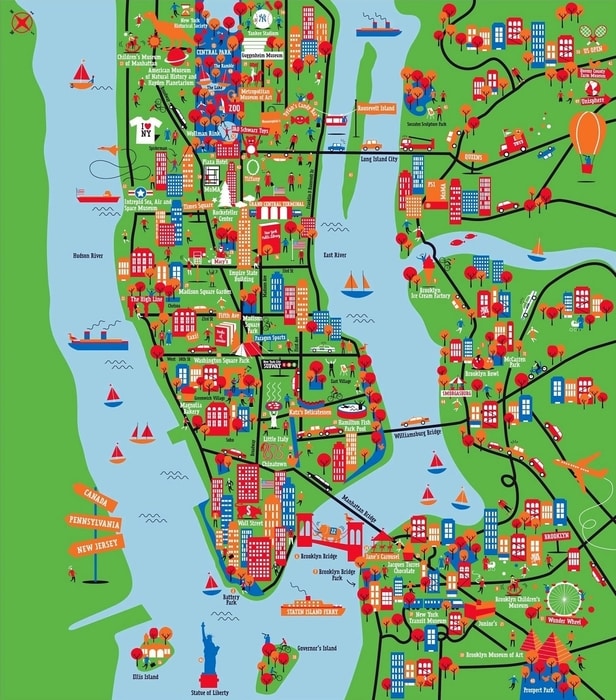 Main attractions map of New York