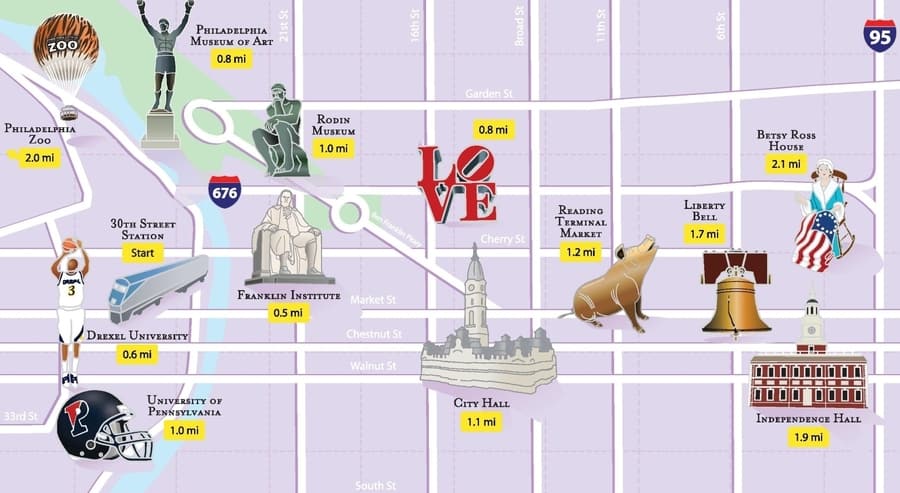 Tourist map of Philadelphia, Pennsylvania, USA
