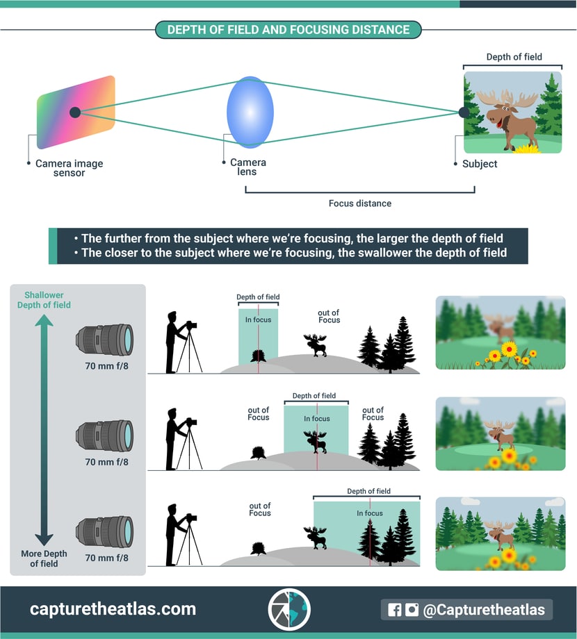 how the depth of field is related with the focusing distance explained