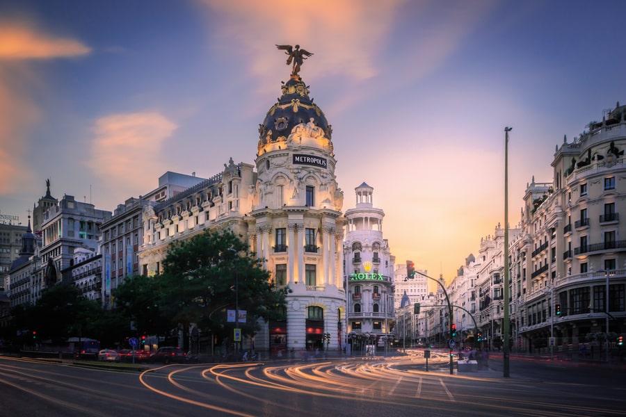 Metropolis Building, one of the most popular attractions in Madrid, Spain