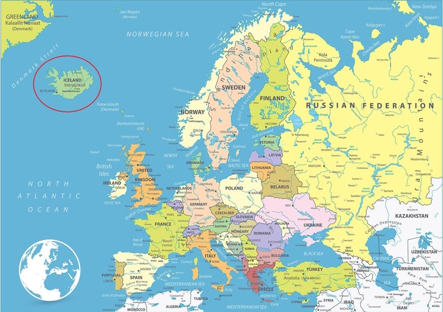 Mapa de Islandia en Europa