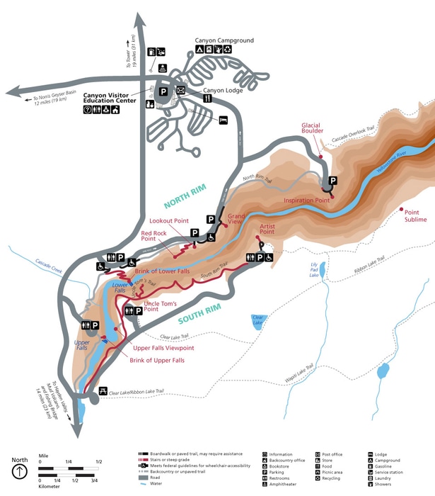 Gran Cañón de Yellowstone mapa