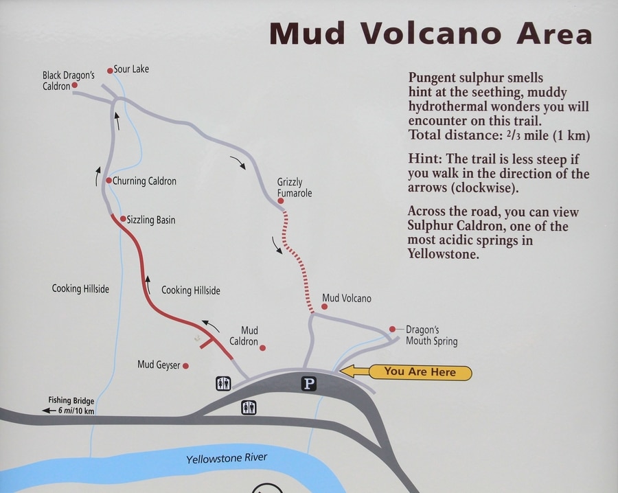 Mud Volcano map in Yellowstone