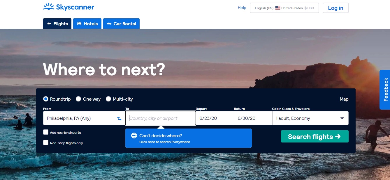 Find cheapest flight to anywhere