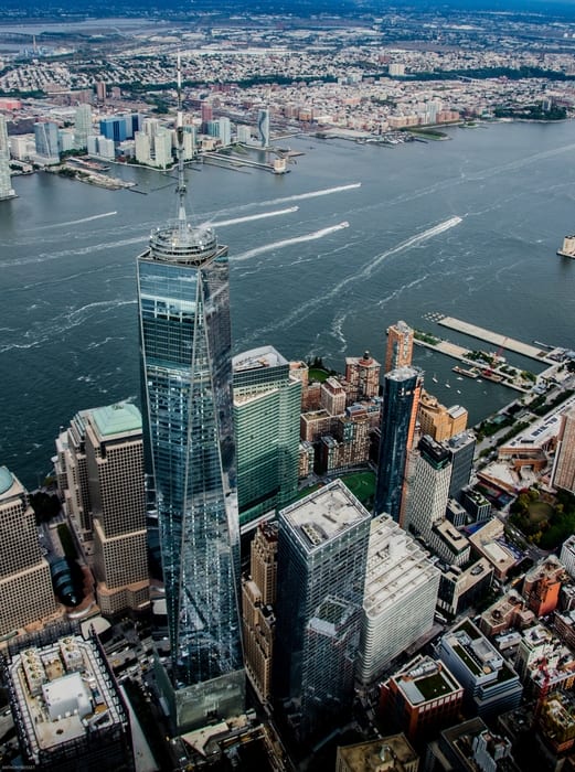 Aerial view of Hudson River, freedom tower observatory