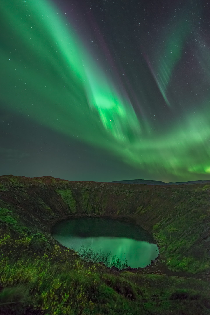 Kerid crater, northern lights boat tour iceland