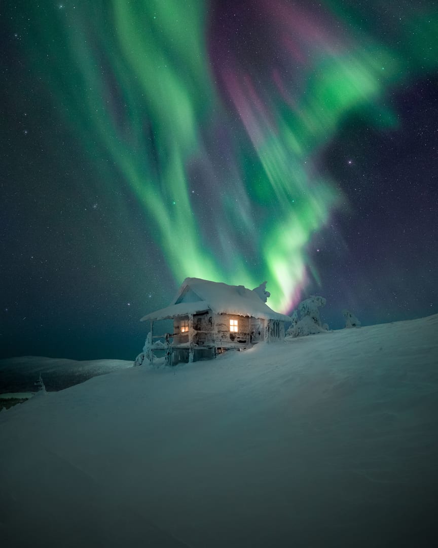 Mejores fotos cabaña y aurora boreal