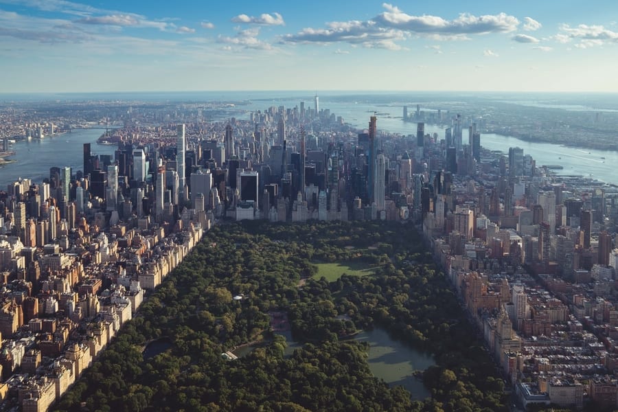 Vista aérea del Central Park, uno de los sitios más famosos de este distrito de Nueva York