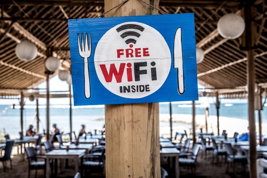 Public Wi-Fi hotspot in a cafe on the beach, mexican internet