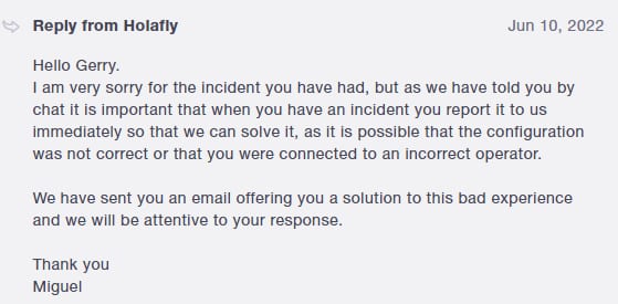 Holafly review customer support response