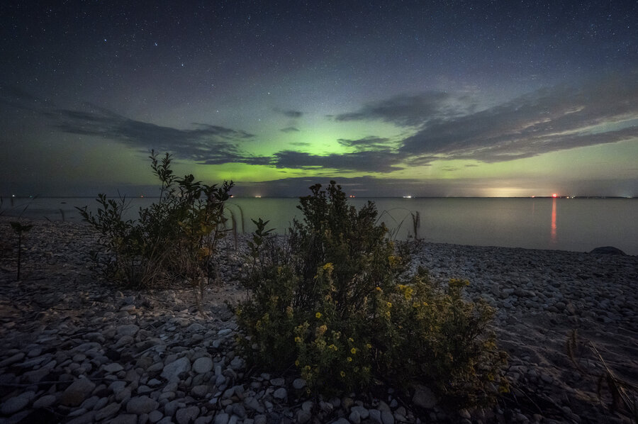 Faint northern lights seen in Wilderness State Park in a cloudy night