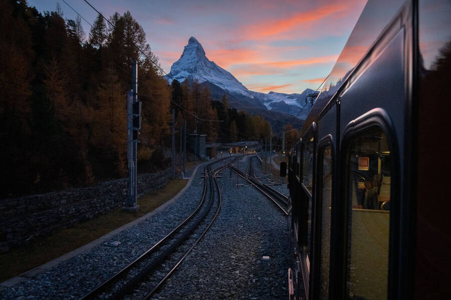 Train approaching the Matterhorn