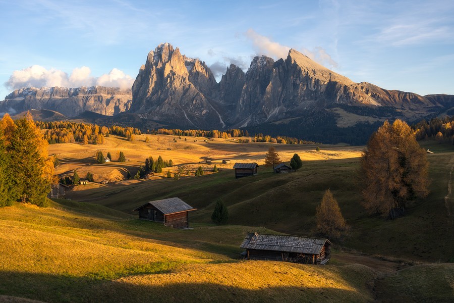 Alpe di Siusi during golden hour at sunset